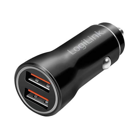 Logilink Car Charger, 2 Port, 10.5w, Illuminated, Black
