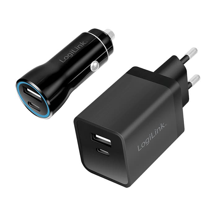 Logilink Usb-A/C Charging Kit, 15 W, Each 1x Usb-A, 1x Usb-C, Black