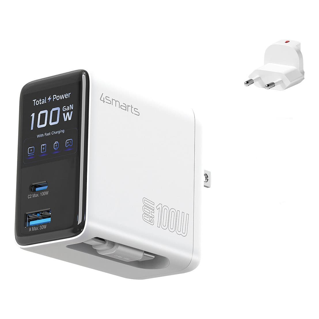 4smarts Ladegert Gan Flex Screen Ai 100w 2 Usb-C+1 Usb-A Wei