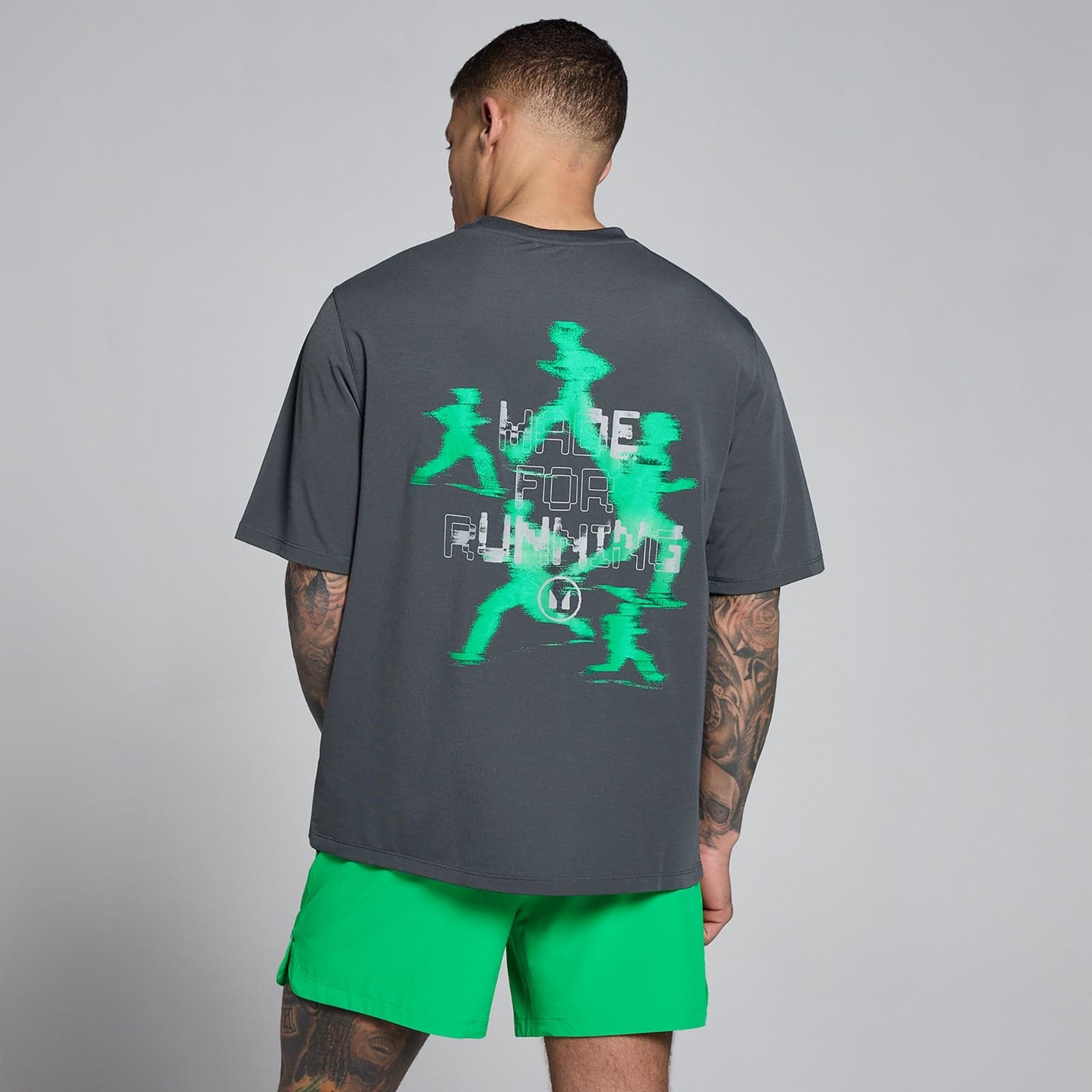 Mp Herren Velocity Graphic Cotton Modal T-Shirt - Dark Grey / Green - Xl