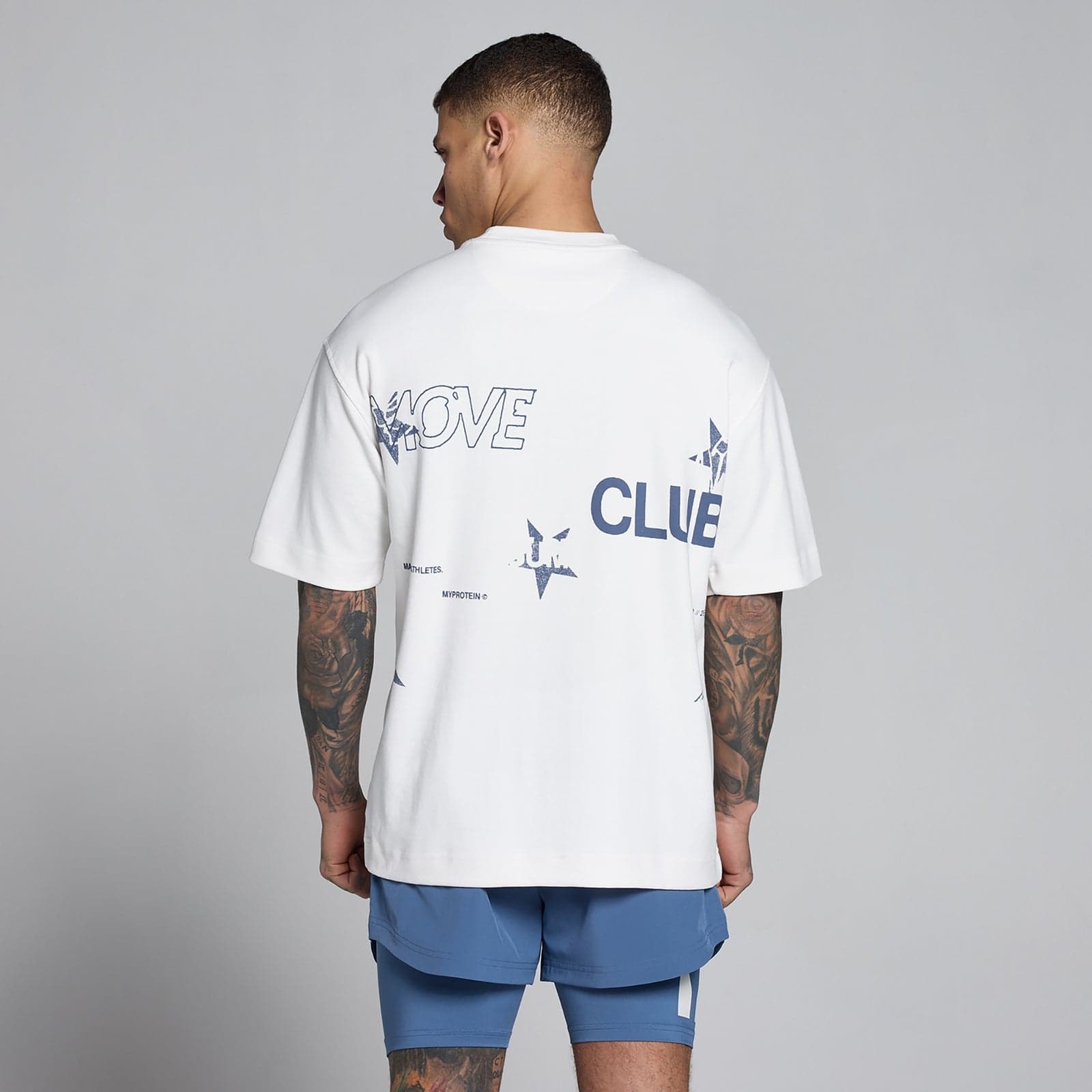 Mp Herren Hybrid Grafik Oversized-Baumwoll-T-Shirt – Weiß/Schieferblau - L