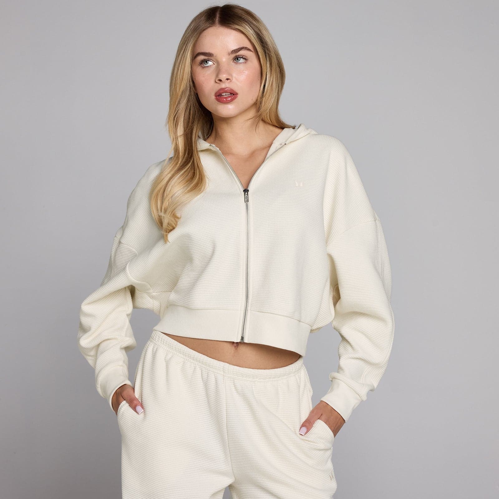 Mp Damen Waffelstruktur Hoodie Mit Reißverschluss - Elfenbein - Xs