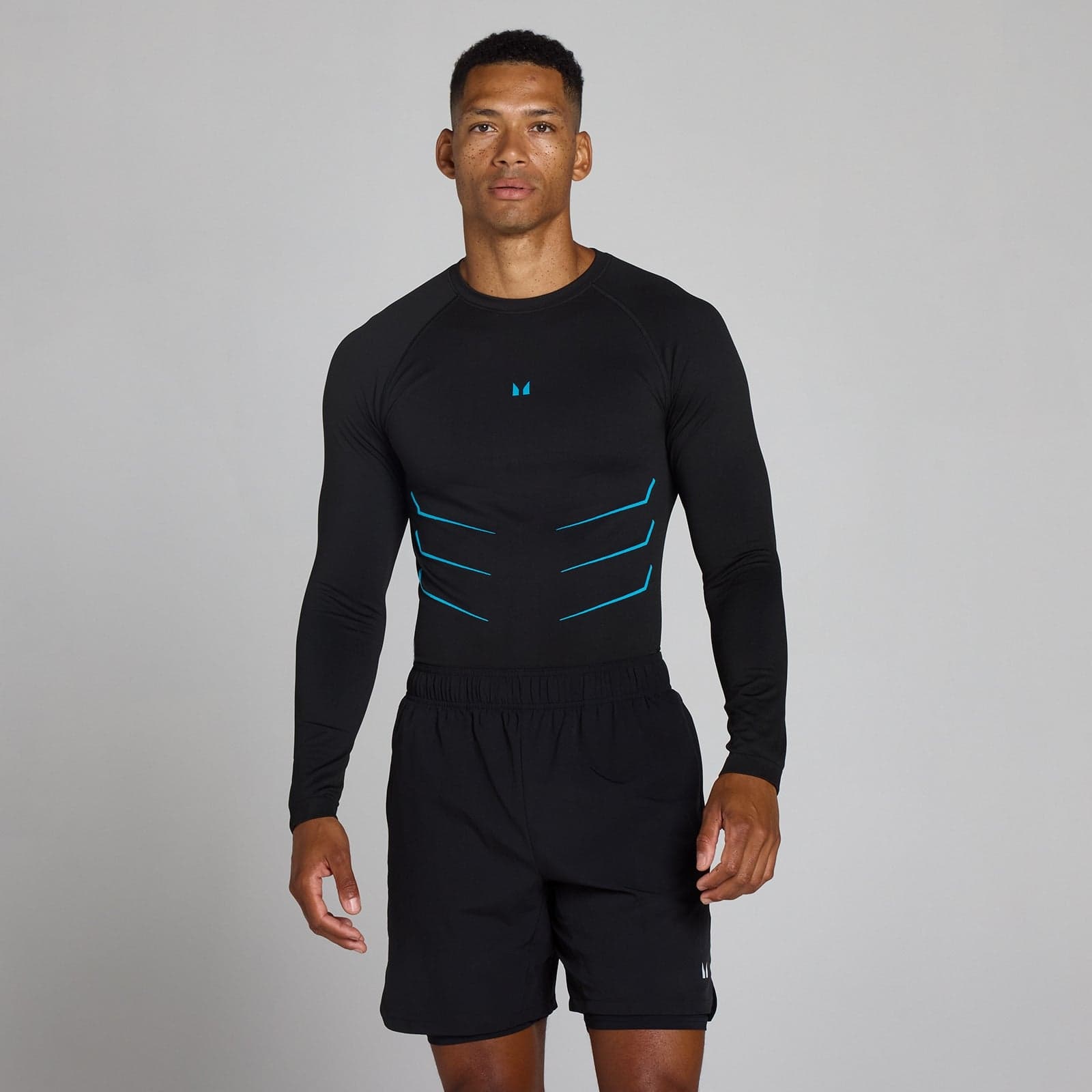 Lift Nahtloses Langarm-Top In Muscle-Passform - Vintage-Schwarz/Power Blue - Xxl