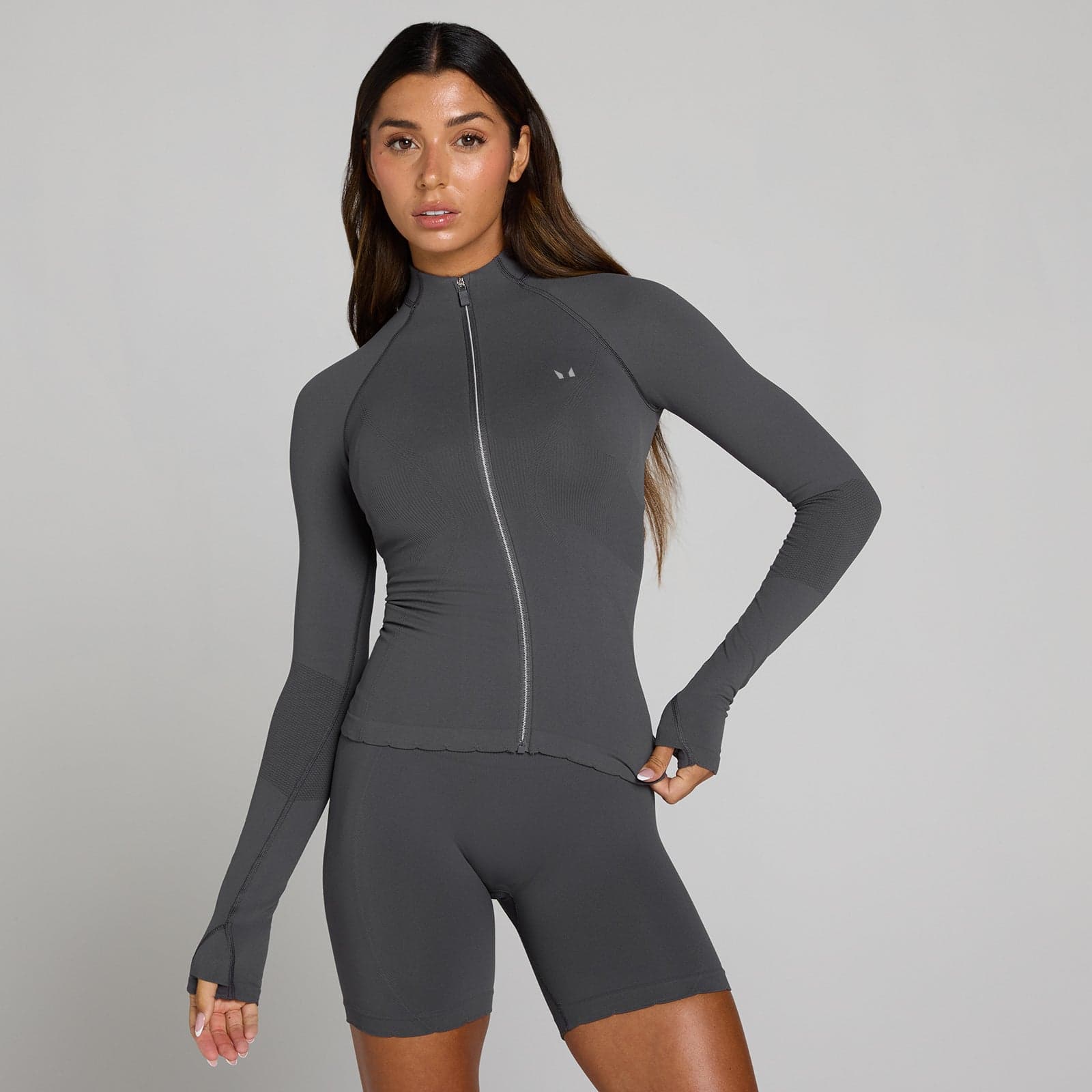 Mp Damen Tempo Ultra Seamless Jacke Mit Durchgehendem Reißverschluss - Robust Grey - L