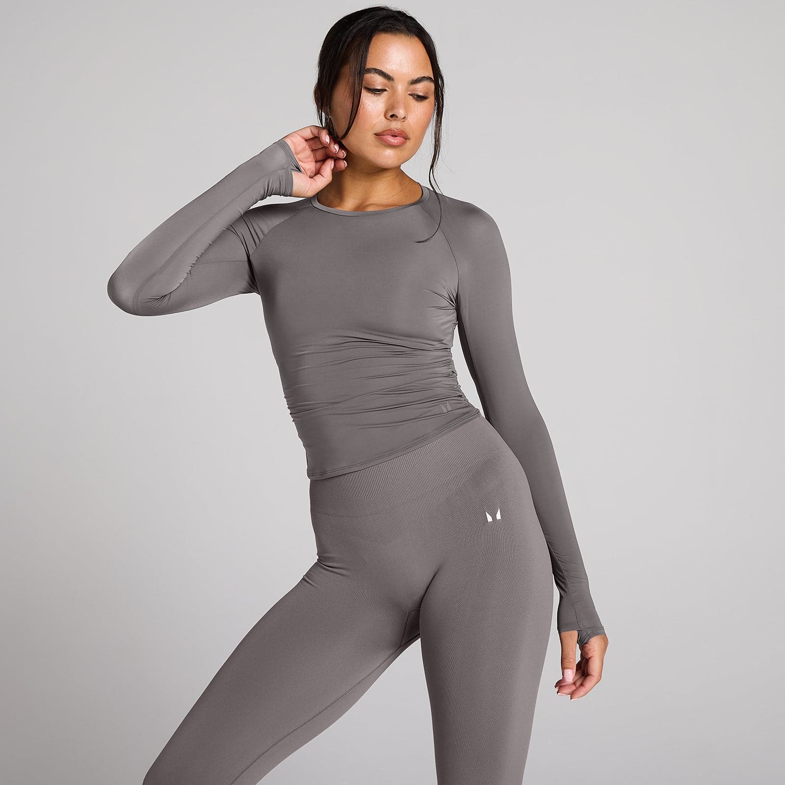 Mp Damen Tempo Transparentes Langarmshirt Mit Raffung – Dark Truffle - L
