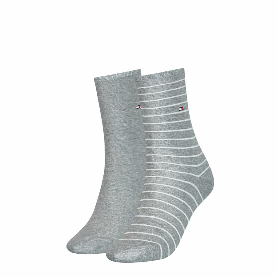 Tommy Hilfiger Damen Socken 2er-Pack Kleine Streifen – Grau Melange – 39-42