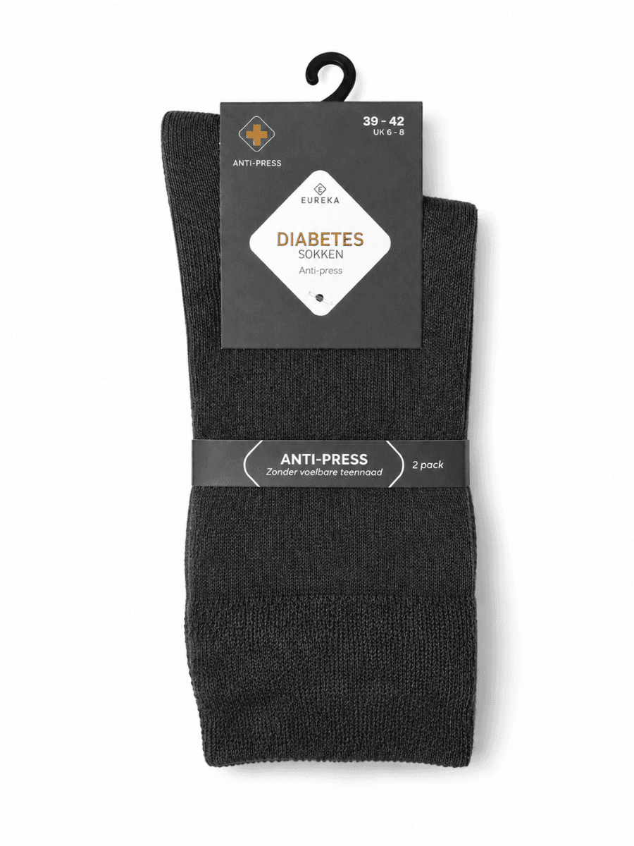 Unisex Diabetes Sokken Dun - Antraciet - 39-42 - 2 Paar