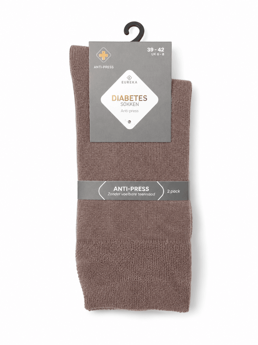 Unisex Diabetes Sokken Dun - Dark Beige - 43-46 - 2 Paar