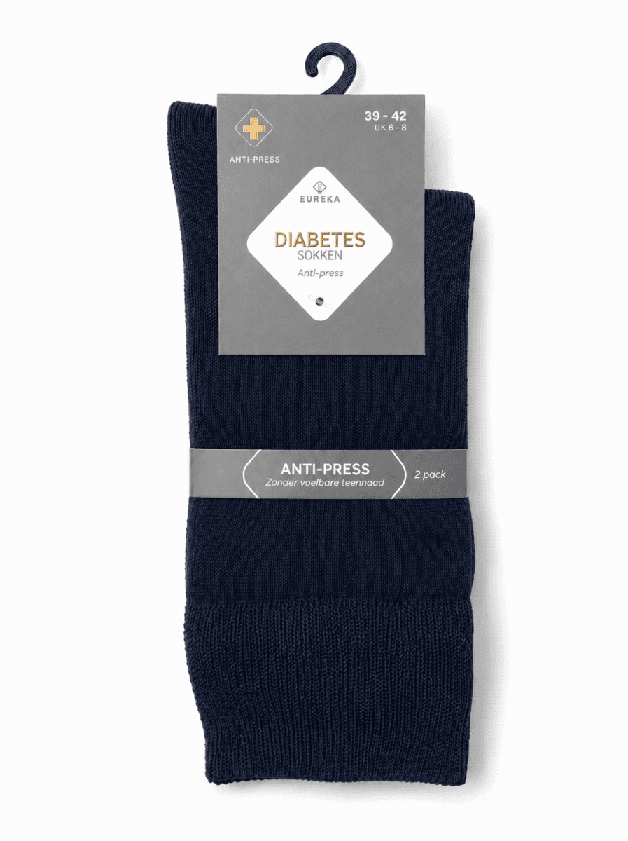 Unisex Diabetes Sokken Dun - Marine - 43-46 - 2 Paar