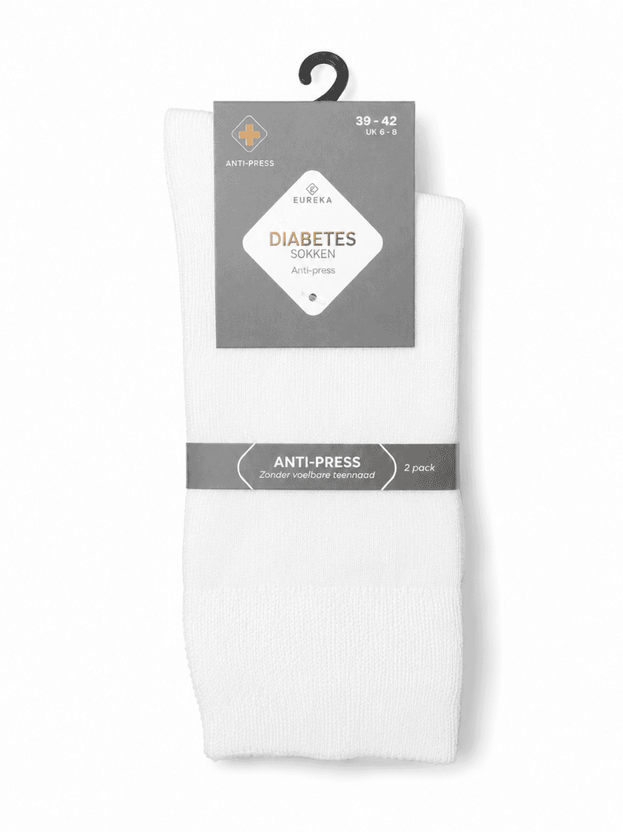 Unisex Diabetes Sokken Dun - White - 43-46 - 2 Paar