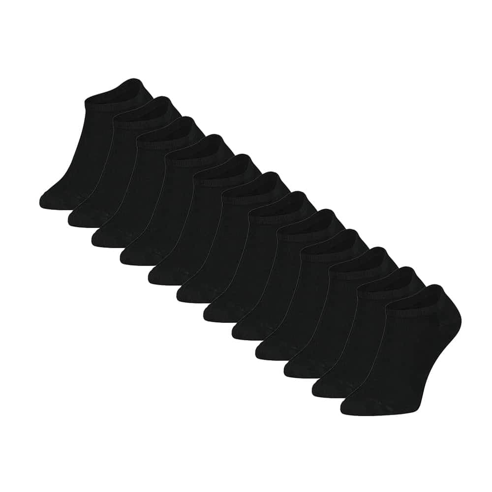 Bambus Sneaker Socken - 12 Paar – Schwarz – 46-48