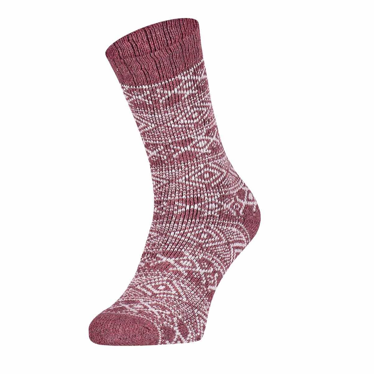 Dick Gestrickte Wollsocken Mit Norwegischem Muster – Weinrot – 39-42