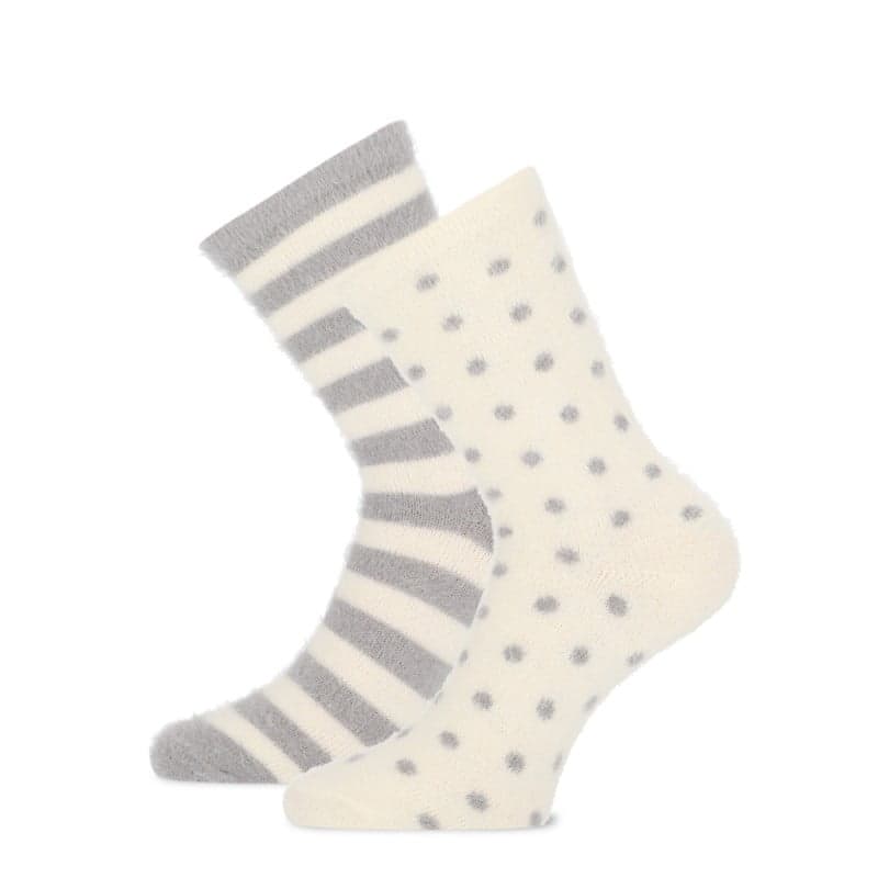 Homesocks Flauschige Punkte Streifen – Hellgrau