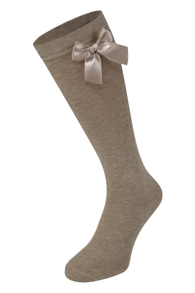 Baumwollkniestrümpfe Mit Schleife – Beige Melange – 27-30