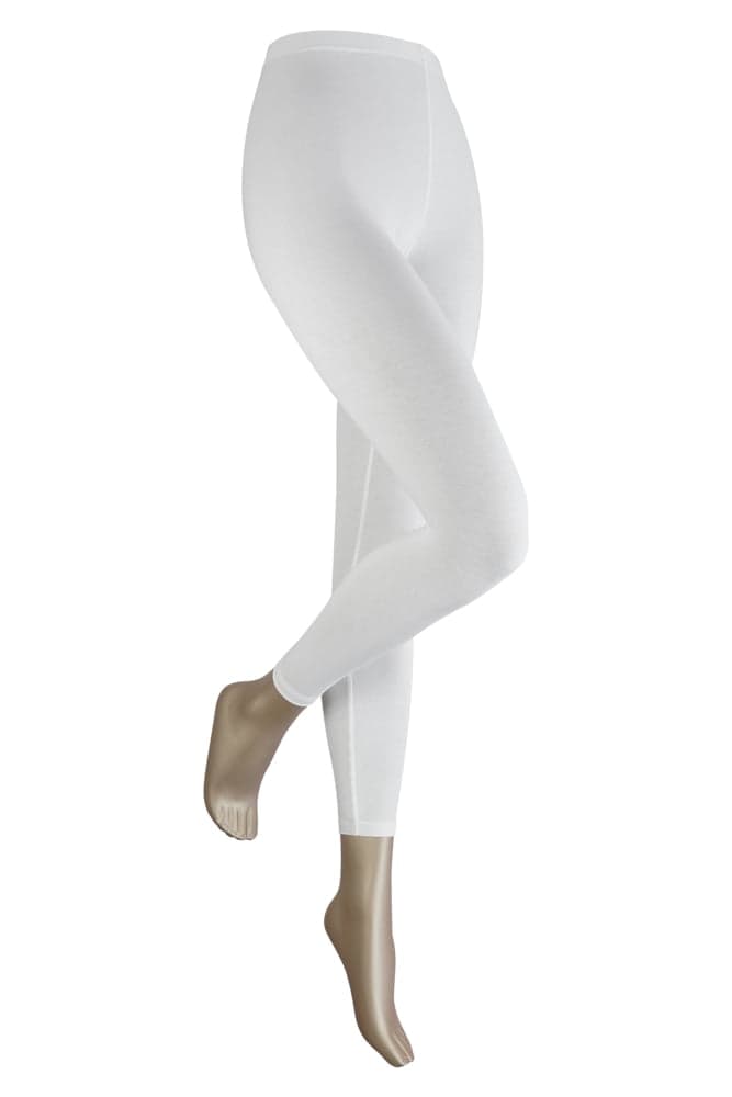 Lange Damenleggings Aus Baumwolle – Weiß – Xxl