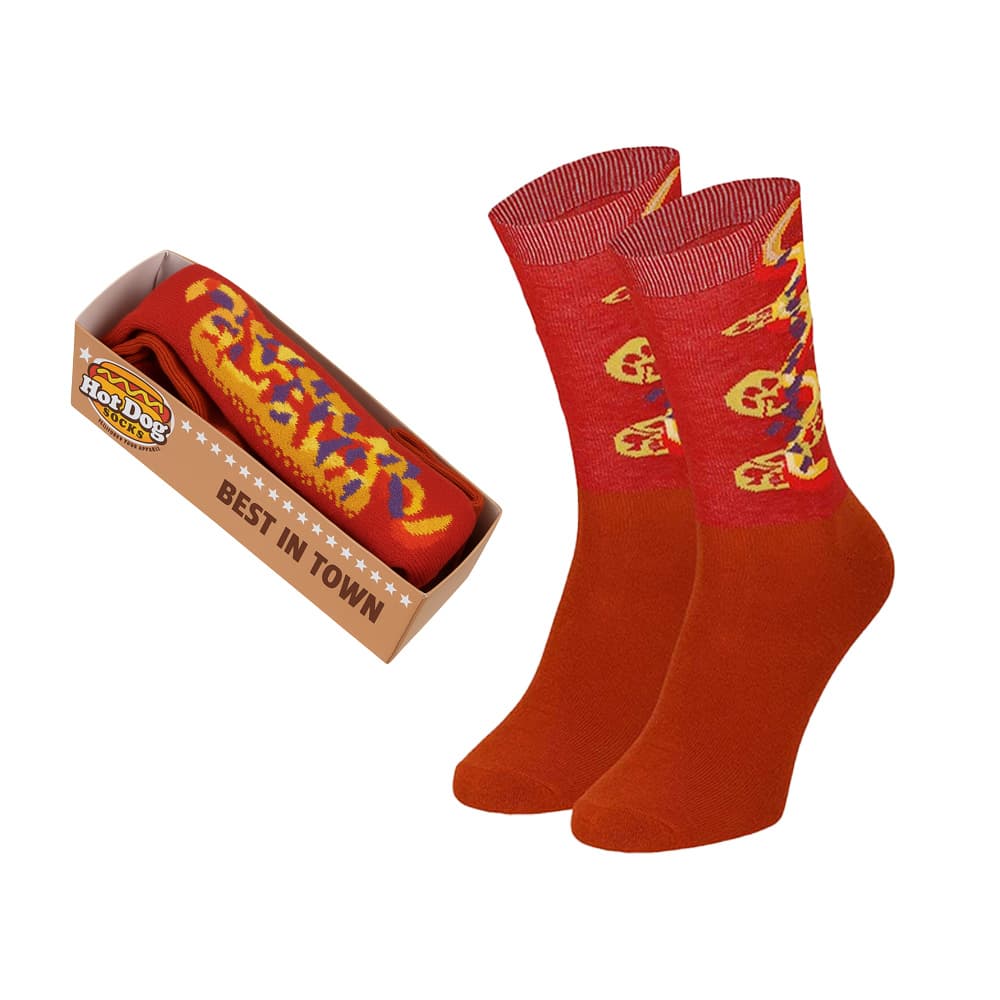 Unisex Hotdog Socken In Geschenkverpackung – Rote Kombi – 41-46