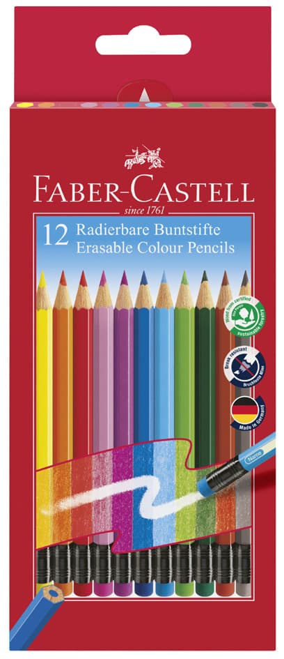 Faber-Castell Buntstifte Radierbar, 12er Kartonetui