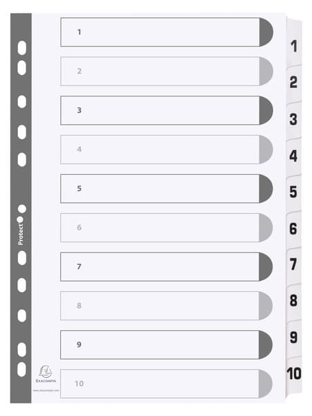 Exacompta Karton-Register 1-10, Din A4, Weiß, 10-Teilig