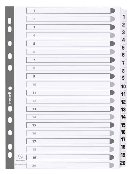 Exacompta Karton-Register 1-20, Din A4, Weiß, 20-Teilig