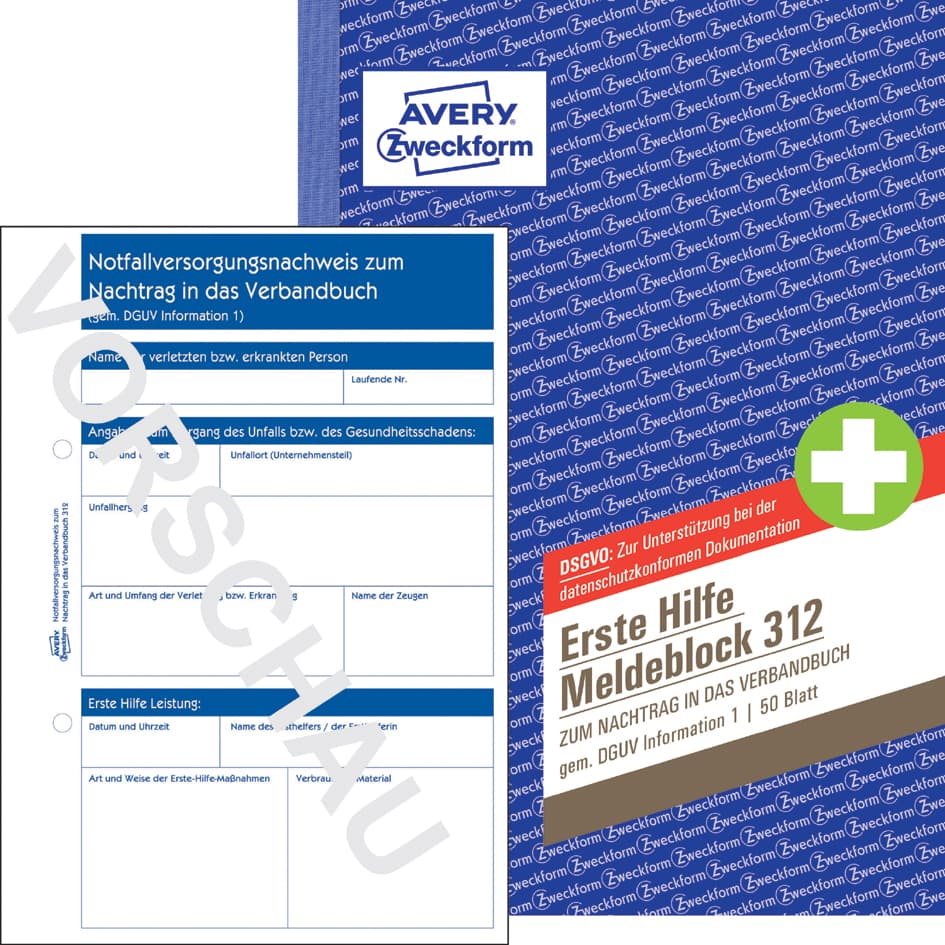 Avery Zweckform Erste Hilfe Meldeblock 312, Din A5, 50 Blatt
