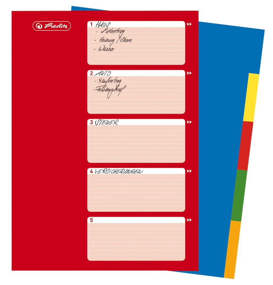 Herlitz Kunststoff-Register, Blanko, A4, Farbig, 5-Teilig