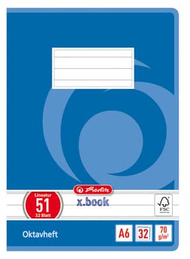 Herlitz Oktavheft X.Book, Din A6, Liniert, 70 G/Qm, 32 Blatt