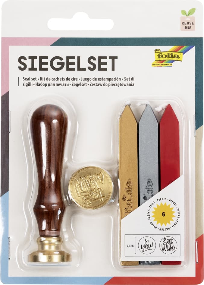 Folia Siegel-Set, Inkl. Holzgriff, Siegelmotive, Siegelwachs