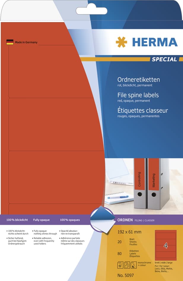 Herma Ordnerrücken-Etiketten Special, 192 X 61 Mm, Blau