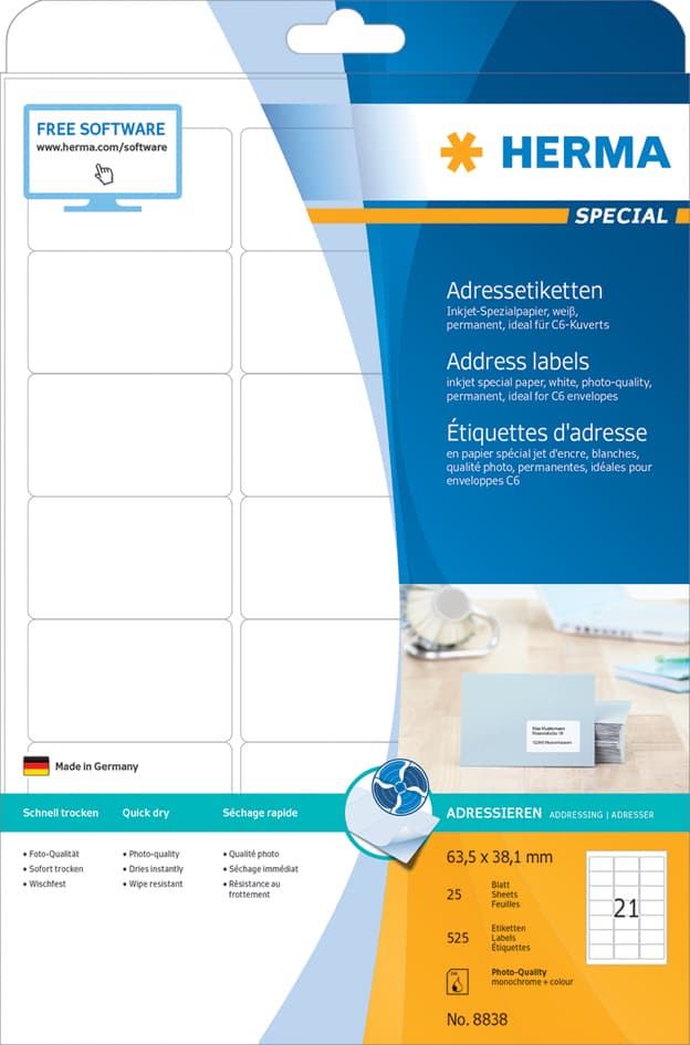 Herma Inkjet-Etiketten Special, 97,0 X 42,3 Mm, Weiß