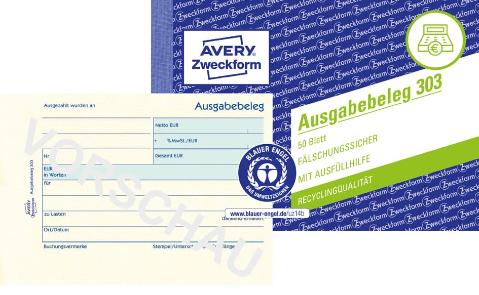 Avery Zweckform Formularbuch , Ausgabebeleg, , A6 Quer, Gelb