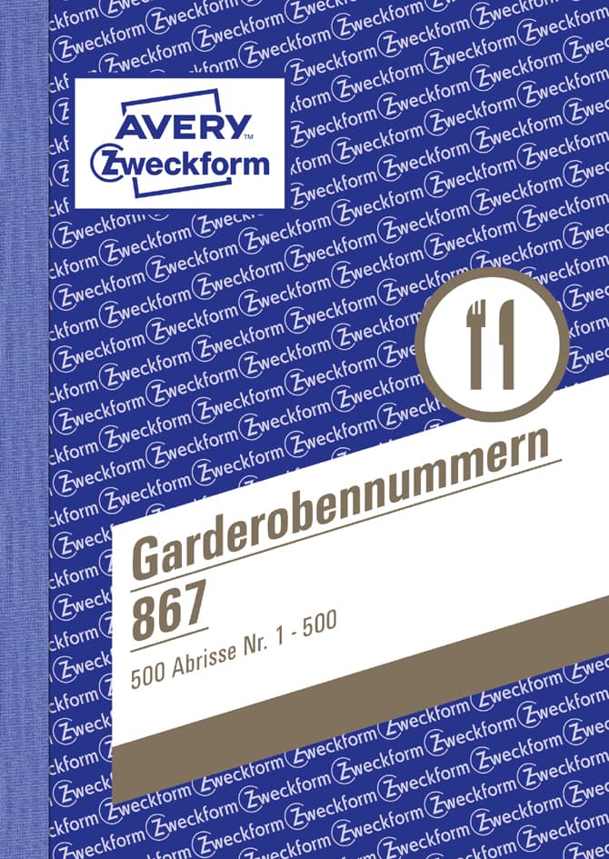 Avery Zweckform Formularbuch , Garderobennummern, , 1-500, A6