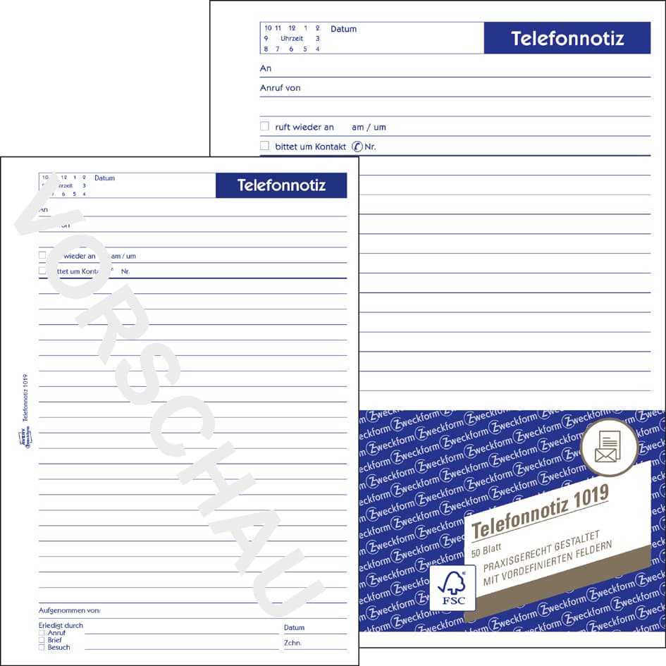 Avery Zweckform Formularbuch , Telefonnotiz, , A5, 50 Blatt