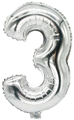 Papstar Folienballon , Zahlen, , Ziffer: 3, Silber