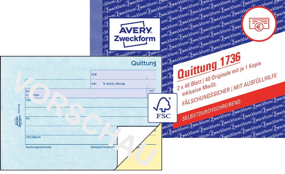 Avery Zweckform Formularbuch , Quittung, , Sd, A6 Quer