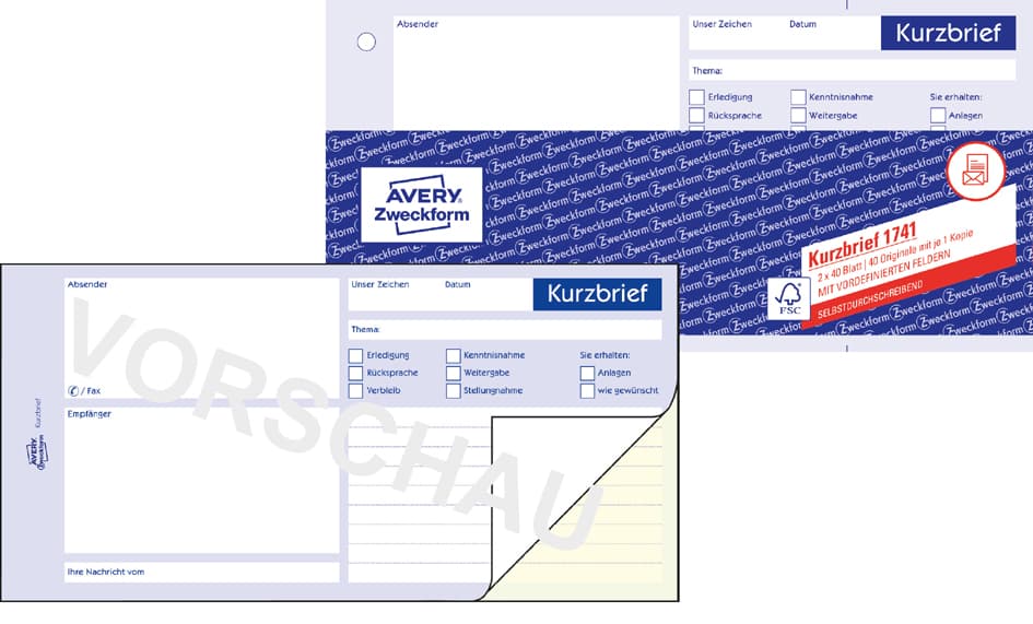 Avery Zweckform Formularbuch , Kurzbrief, , Sd, 1/3 A4