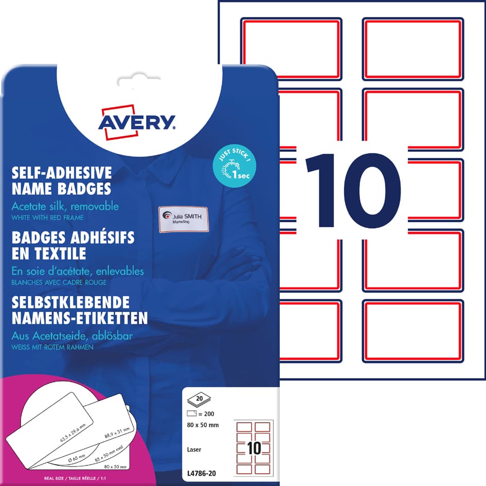 Avery Zweckform Namensetiketten, 80 X 50 Mm, Rahmen Rot