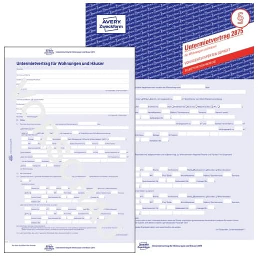 Avery Zweckform Vordruck , Untermietvertrag, , A4, 2-Seitig
