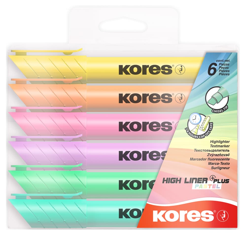 Kores Textmarker , High Liner Plus, , Pastellfarben, 6er Etui