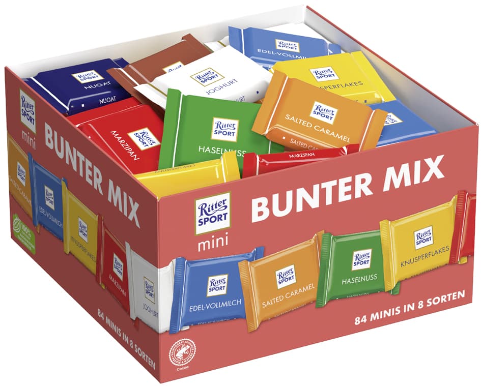 Ritter Sport Mini-Tafelschokolade , Bunter Mix, , 84 Stück