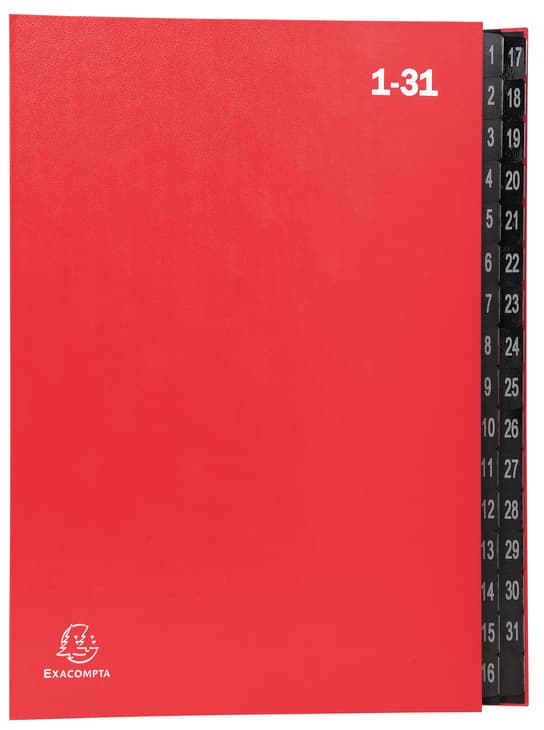 Exacompta Pultordner, Din A4, 1-31, 32 Fächer, Rot