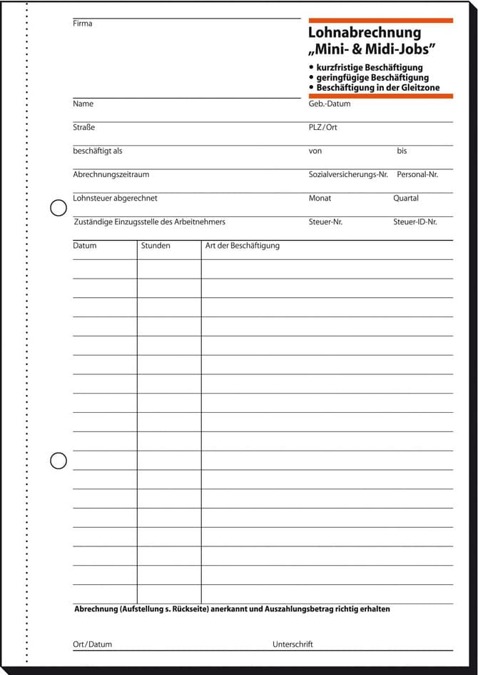 Sigel Formularbuch , Lohnabrechnung Für Mini-Jobs, , A5