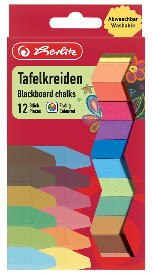Herlitz Wandtafelkreide, Farbig Sortiert, 12er Karton-Etui