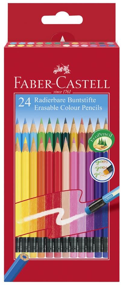 Faber-Castell Buntstifte Radierbar, 24er Kartonetui