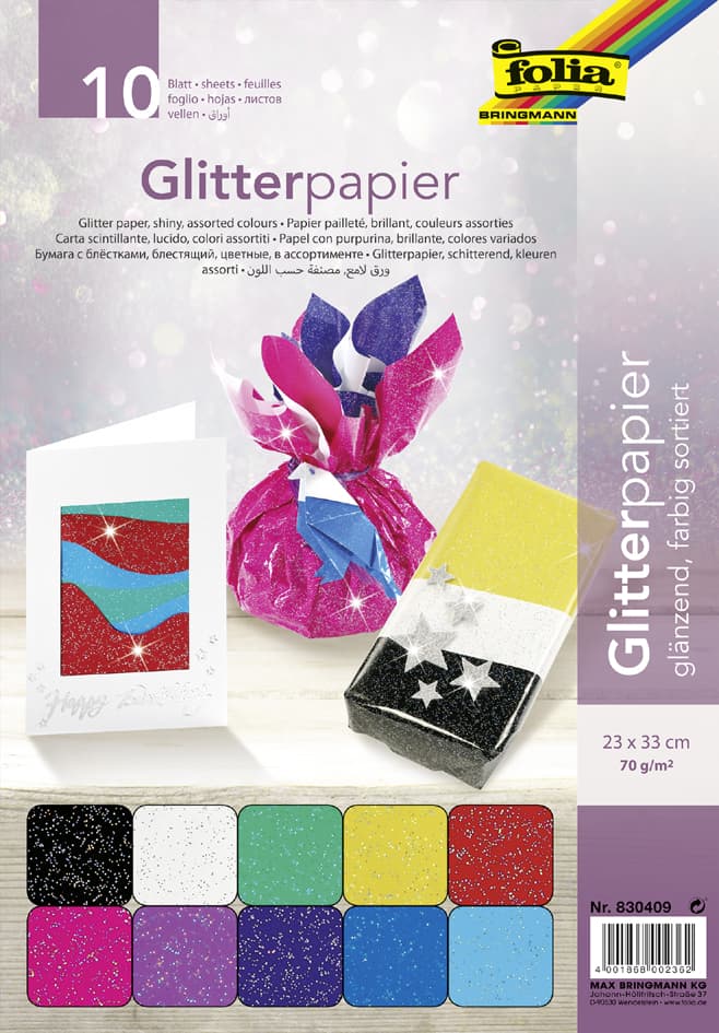 Folia Glitterpapier, 70 G/Qm, 230 X 330 Mm, Farbig Sortiert