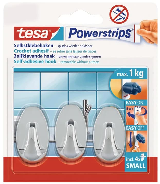 Tesa Powerstrips Haken Small Oval, Chrom