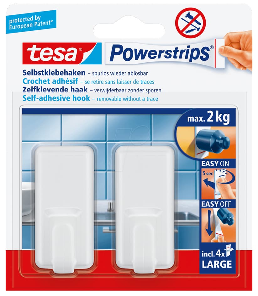 Tesa Powerstrips Haken Large Classic, Weiss