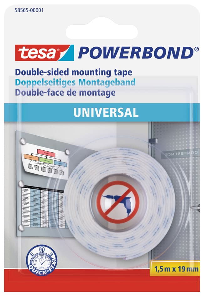 Tesa Powerbond Montageband Universal, 19 Mm X 1,5 M, Weiß