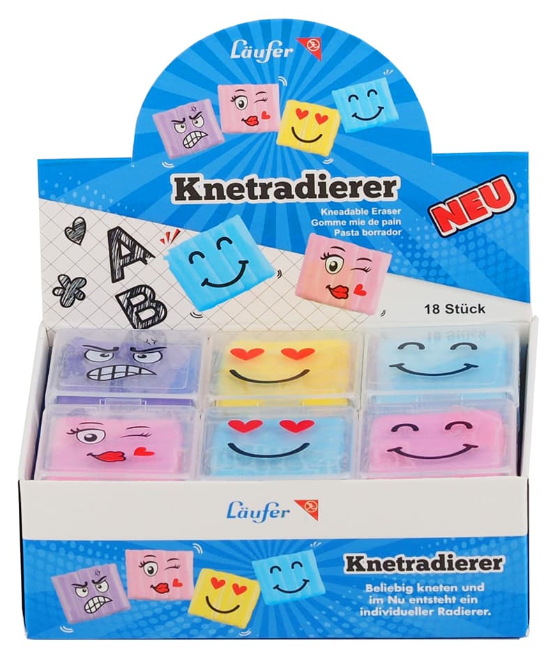 Läufer Knetgummi-Radierer Gesichter, Im 18er Display