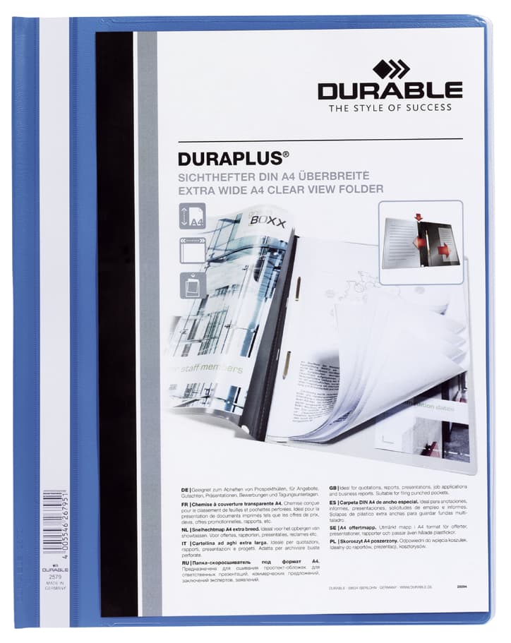 Durable Schnellhefter Duraplus, Din A4, Blau, Überbreit