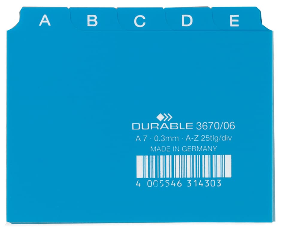 Durable Karteiregister A - Z, Pp, A7 Quer, Blau, 25-Teilig